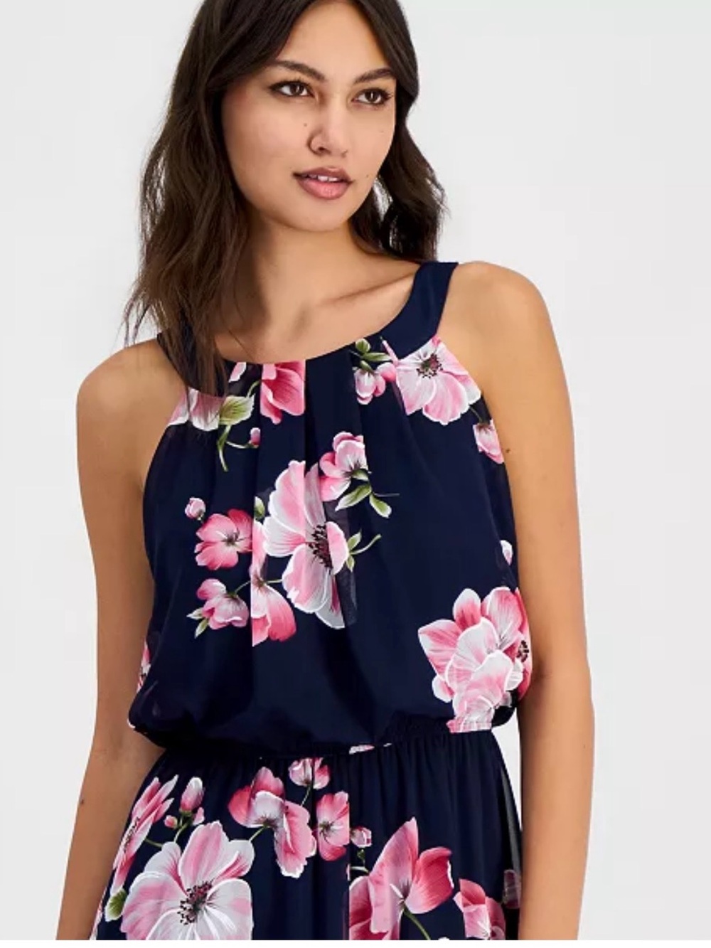 Robbie Bee Navy Maxi Dress with Pink Floral Print - Picture 3 of 12